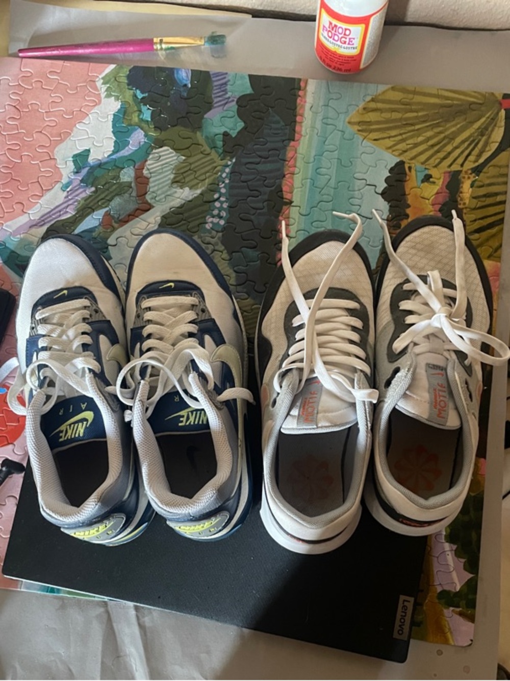 Nike White and Navy Sneakers with Yellow Accents